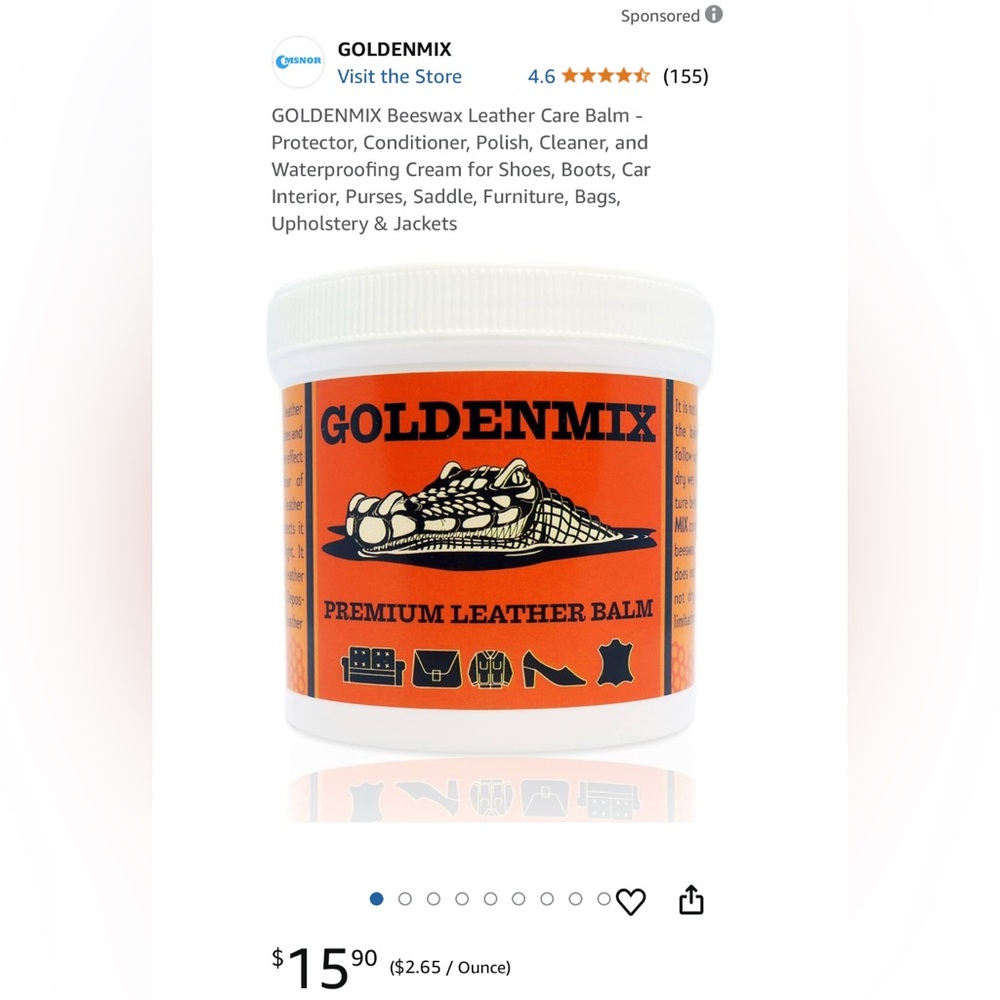 NEW! Goldenmix Premium Black Leather Balm 6 o.z.
